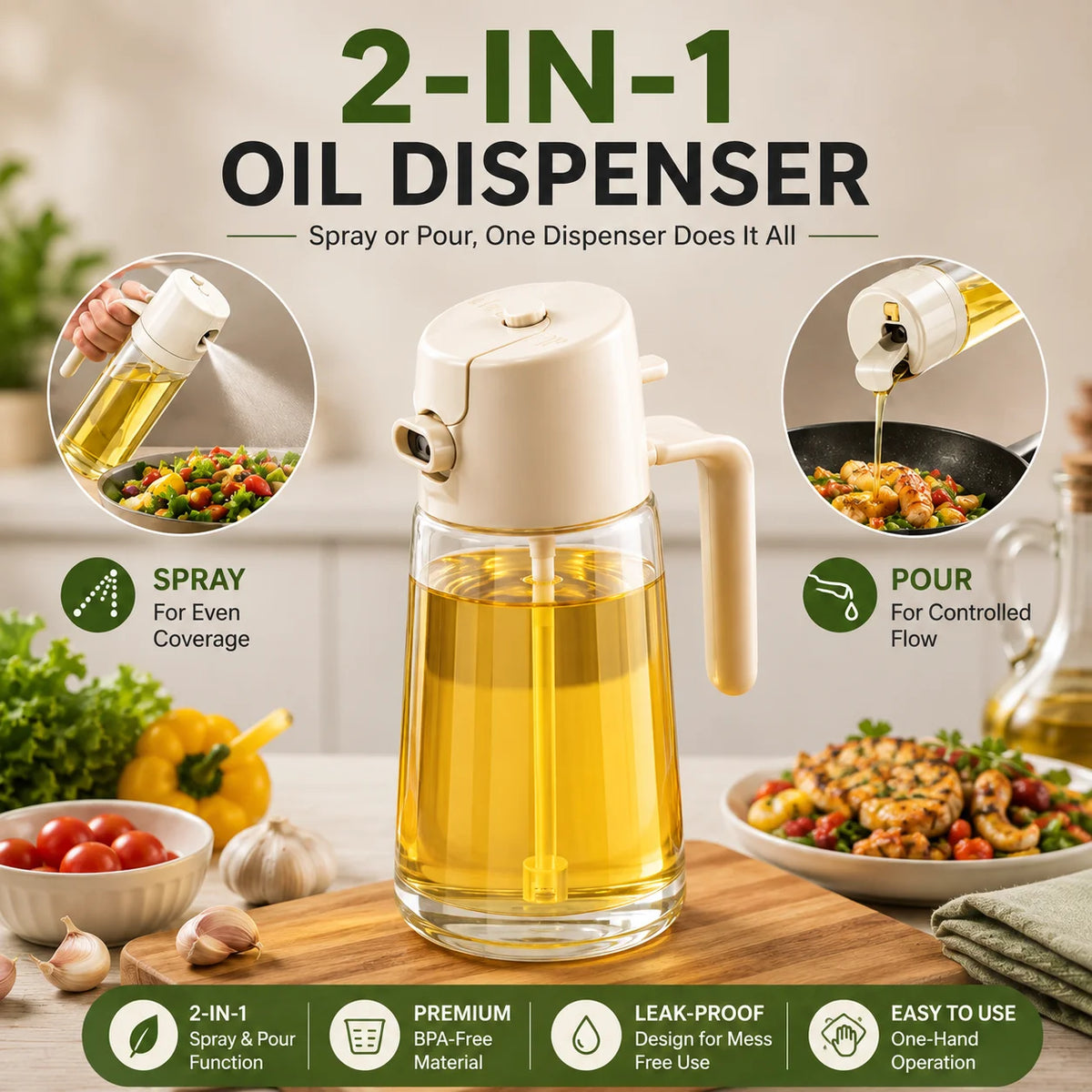 2-in-1 Kitchen Oil Spray & Dispenser