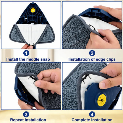 Triangle Mop with 360° Rotation, Adjustable Handle & Reusable Microfiber Pad for Floors, Tiles & Tubs