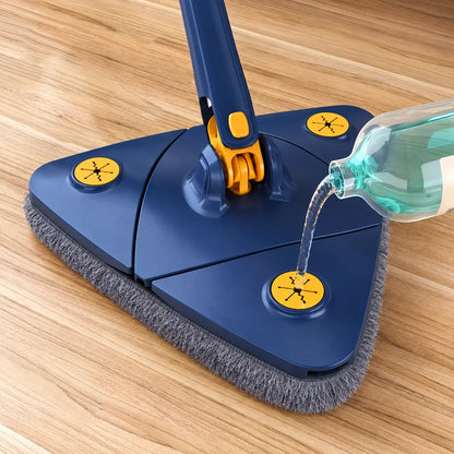Triangle Mop with 360° Rotation, Adjustable Handle & Reusable Microfiber Pad for Floors, Tiles & Tubs