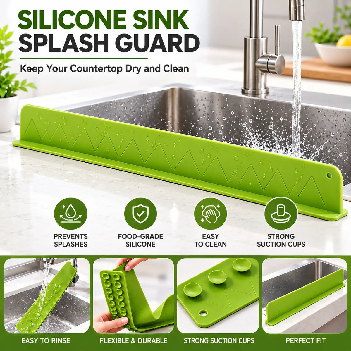 Silicone sink splash guard